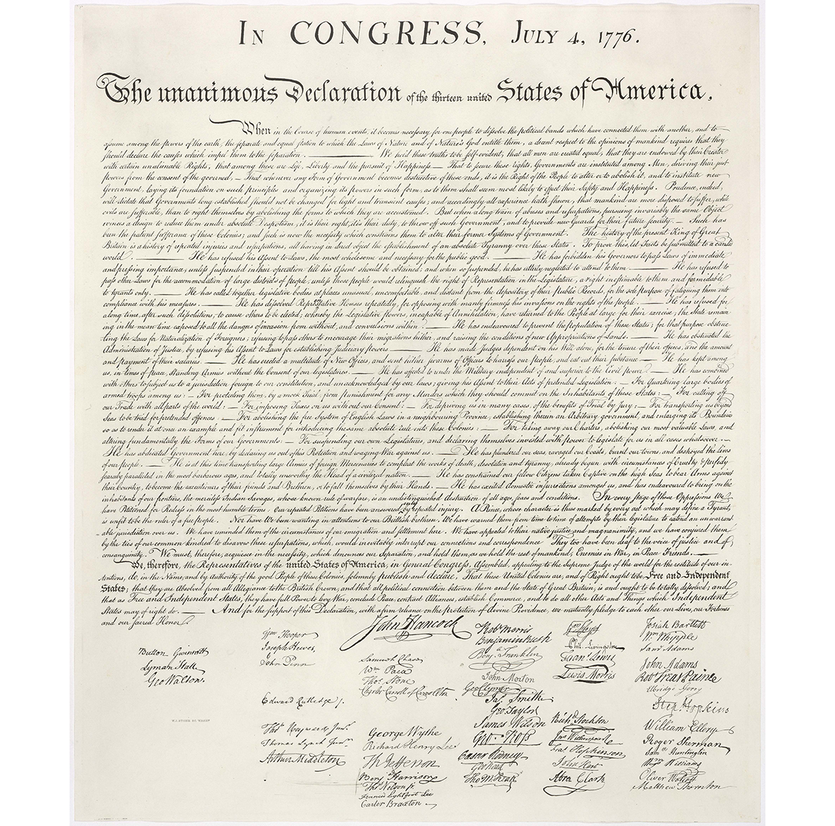Image of the 1823 engraving by William J. Stone of the Declaration of Independence. Original Source: National Archives
