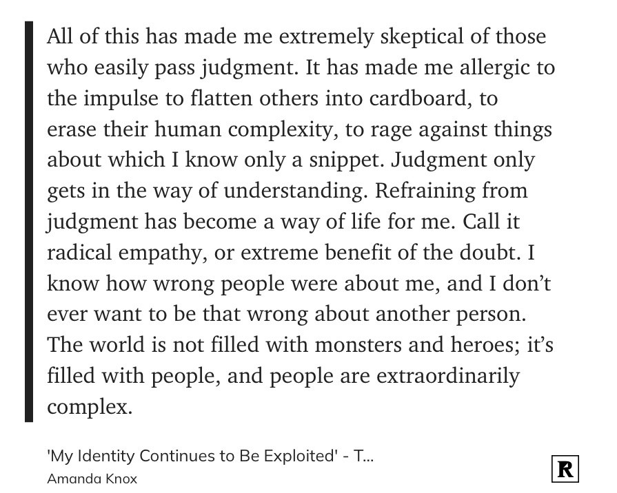 Amanda Knox quote about refraining from the judgment of others. 